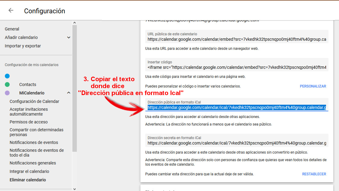 sincronizar calendario de google con domiroom paso 2